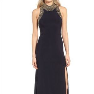 Elegant cranberry gown with glitter